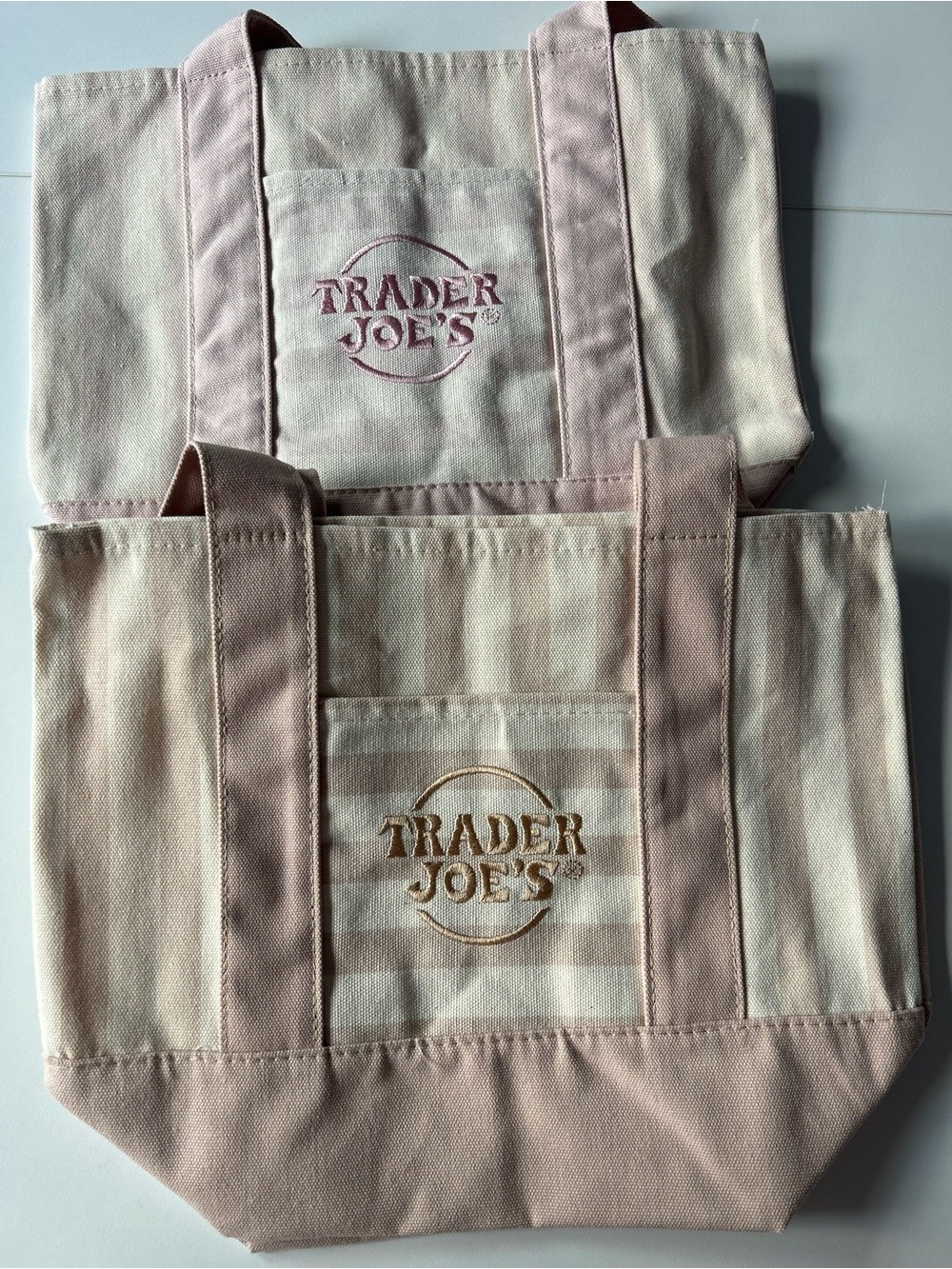 Trader Joe's  Stripe mini Canvas Tote - Pink & Beige.